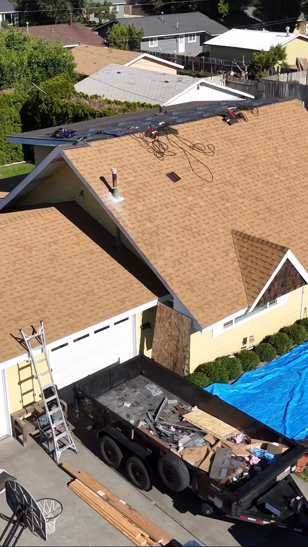 Shingle installation in progress